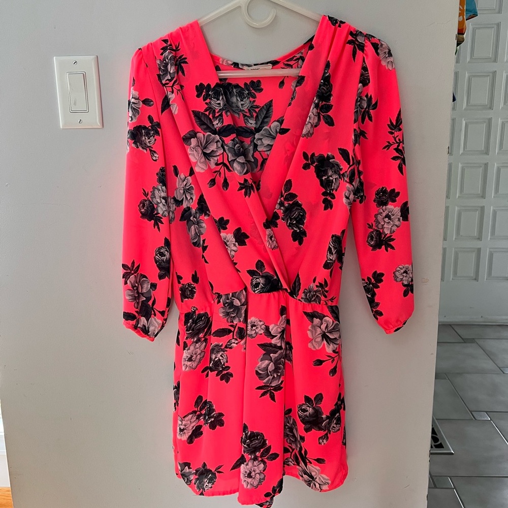 Bright pink floral romper